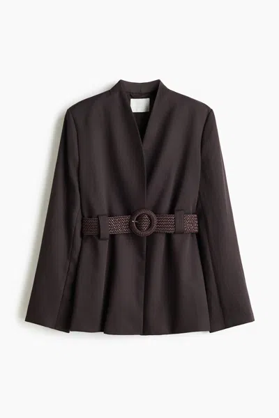 H&m Belted Lapelless Jacket In Brown