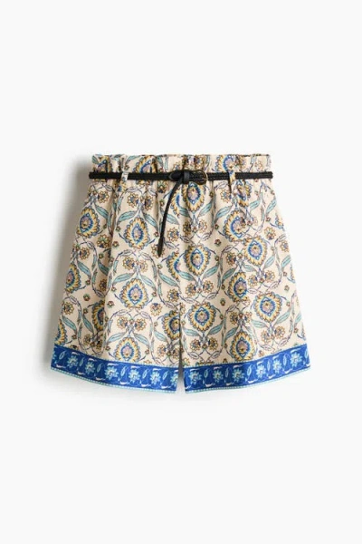 H&m Belted Linen-blend Shorts In Multi