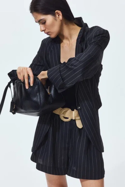 H&m Belted Linen-blend Shorts In Black