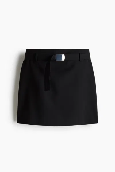 H&m Belted Mini Skirt In Black