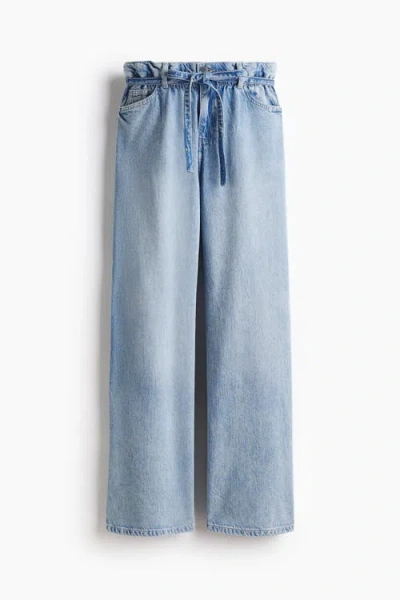 H&m Belted Paper Bag Jeans In Blue