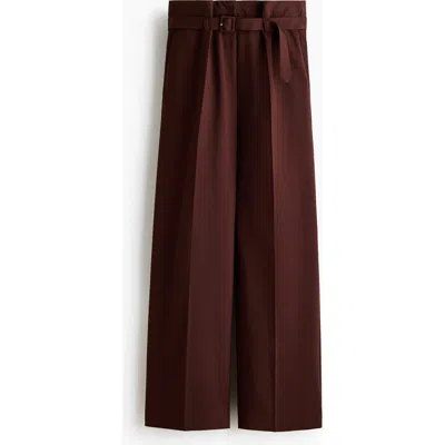 H&m Belted Paper Bag Trousers In Brown