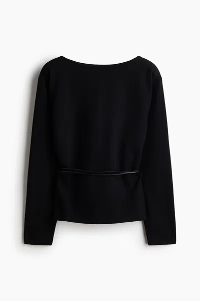 H&m Belted Rib-knit Sweater In Black