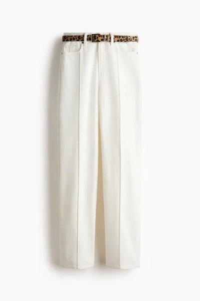 H&m Belted Straight High Jeans In White
