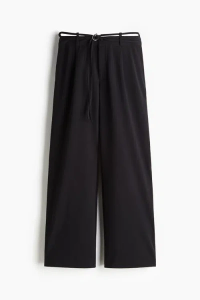 H&m Belted Tailored Trousers In Black