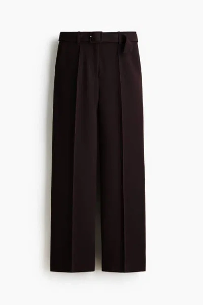 H&m Belted Tailored Trousers In Brown