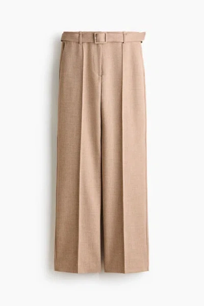 H&m Belted Tailored Trousers In Brown