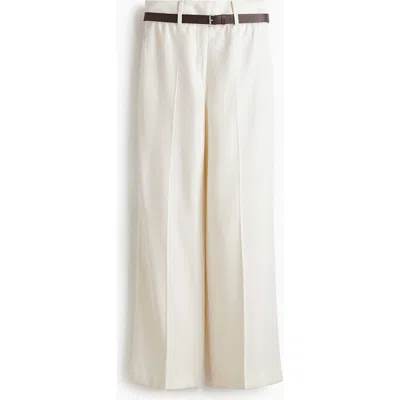 H&m Belted Tailored Trousers In White
