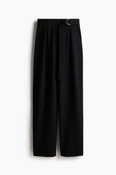 H&m Belted Trousers In Black
