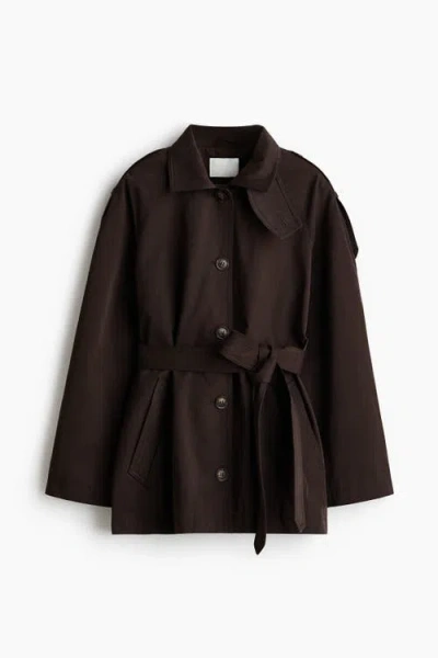 H&m Belted Twill Coat In Brown