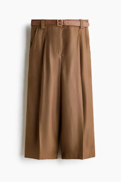 H&m Belted Twill Culottes In Brown
