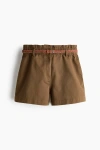 H&m Belted Twill Shorts In Brown