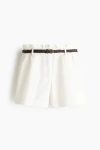 H&m Belted Twill Shorts In White