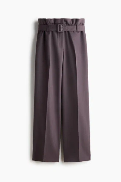 H&m Belted Wool-blend Trousers In Purple