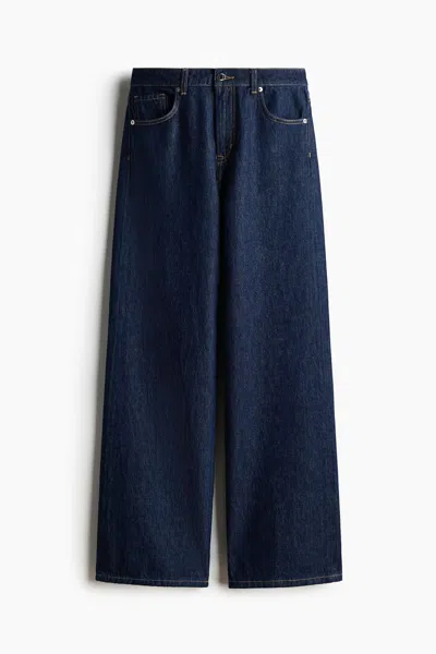 H&m Wide-leg Regular Waist Jeans In Dark Denim Blue