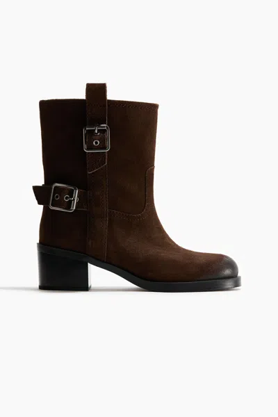 H&m Block-heeled Suede Boots In Brown