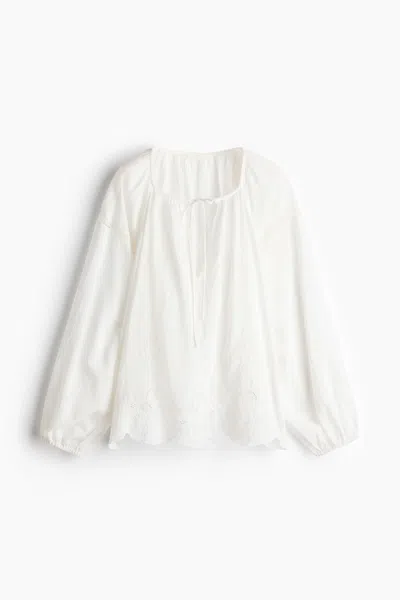H&m Blouse With Eyelet Embroidery In White