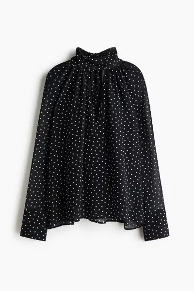 H&m Blouse With Scarf Collar In Black