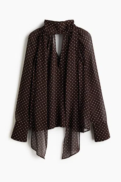 H&m Blouse With Scarf Collar In Brown