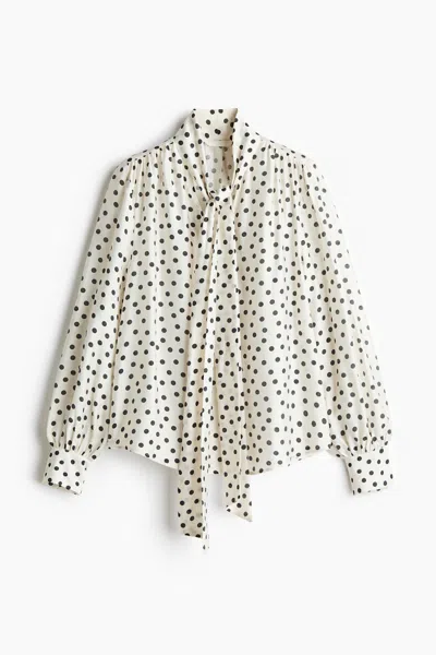 H&m Blouse With Scarf Collar In White