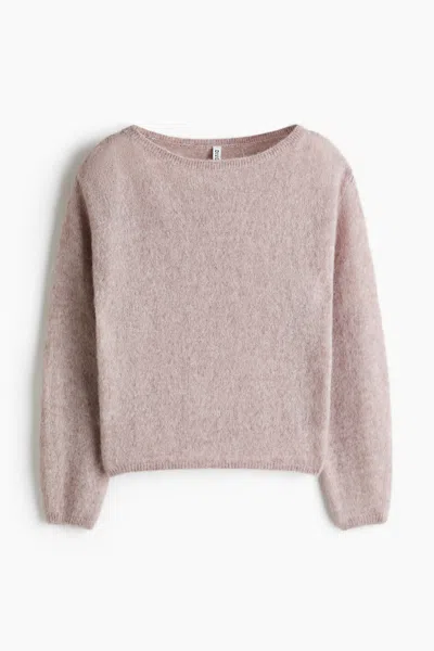 H&m Boat-neck Fine-knit Sweater In Pink
