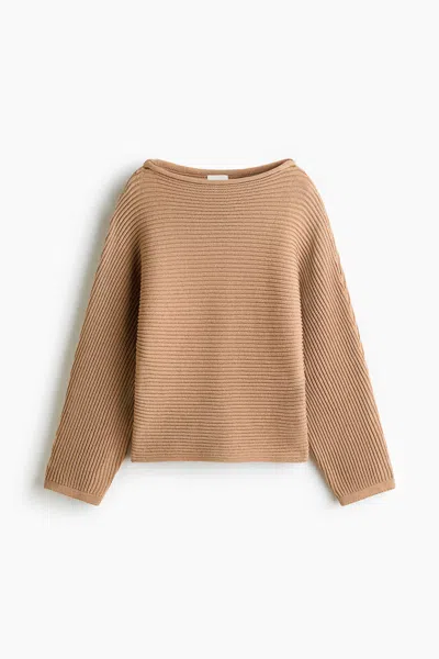 H&m Boat-neck Rib-knit Sweater In Brown