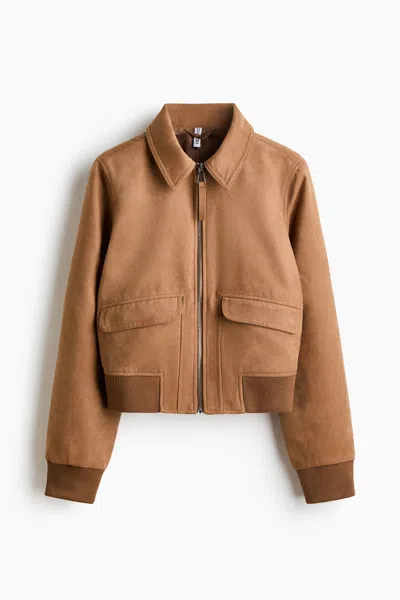 H&m Bomber Jacket With Collar In Dark Beige