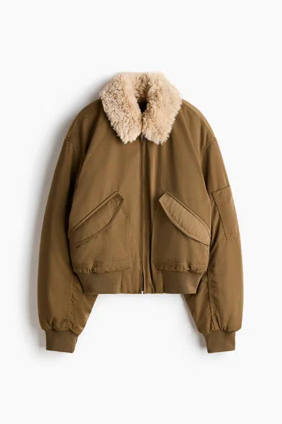 H&m Bomber Jacket With Collar In Khaki Green