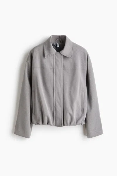 H&m Bomber Jacket With Collar In Light Gray/pinstriped