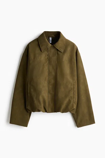 H&m Bomber Jacket With Collar In Olive Green