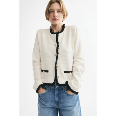 H&m Bouclé-knit Jacket With Fringe In White