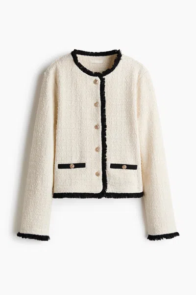 H&m Bouclé-knit Jacket With Fringe In Cream
