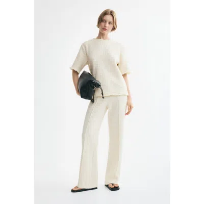 H&m Bouclé-knit Top With Fringe In Neutral