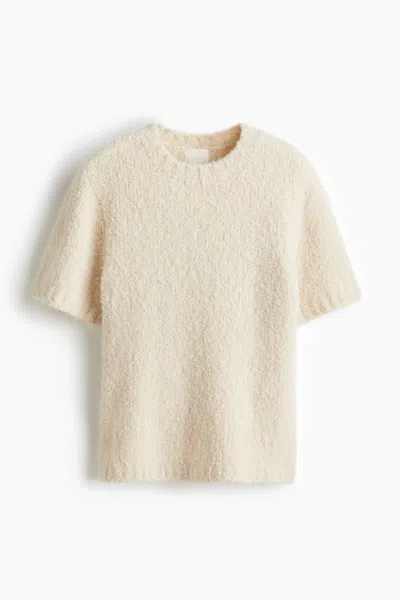 H&m Bouclé-knit T-shirt In Neutral