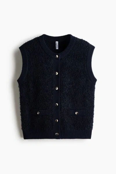 H&m Bouclé-knit Waistcoat In Black