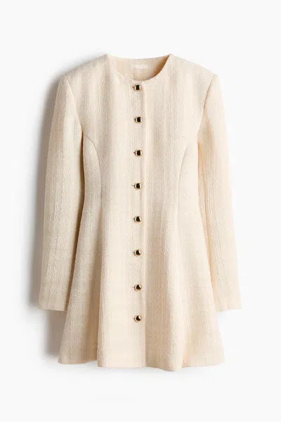 H&m Bouclé-weave Button-front Dress In White