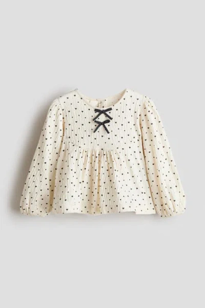 H&m Kids'  Bow-detail Crinkled Blouse In Neutral