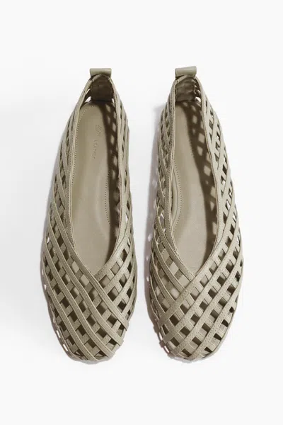 H&m Braided-look Leather Flats In Light Dusty Green