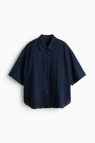 H&m Broderie Anglaise Beach Shirt In Animal Print
