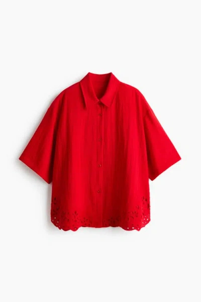 H&m Broderie Anglaise Beach Shirt In Red