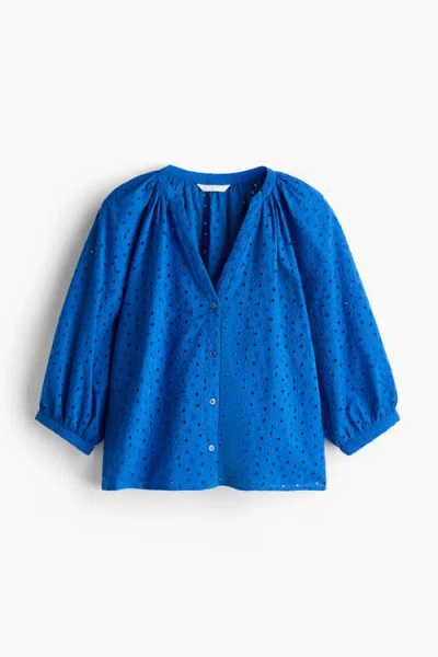 H&m Broderie Anglaise Blouse In Blue