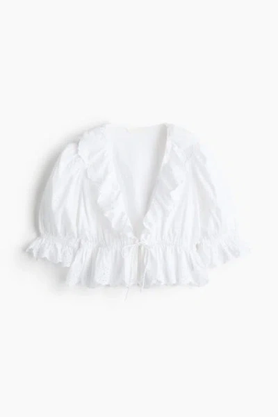H&m Broderie Anglaise Cotton Blouse In White