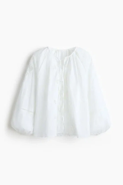 H&m Broderie Anglaise Cotton Blouse In White