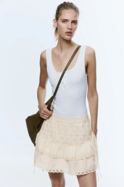 H&m Broderie Anglaise Cotton Mini Skirt In Black