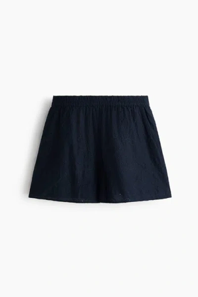 H&m Broderie Anglaise Cotton Shorts In Blue