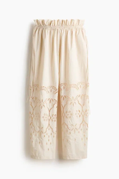 H&m Broderie Anglaise Drawstring Trousers In Neutral