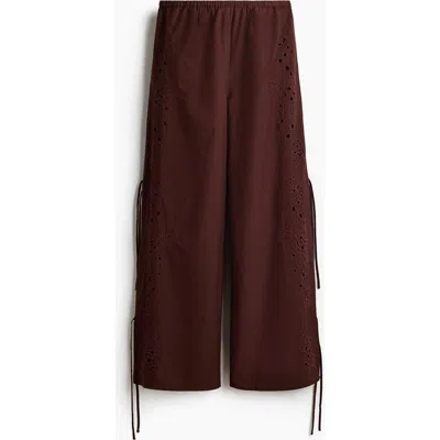 H&m Broderie Anglaise Tie-detail Trousers In Brown