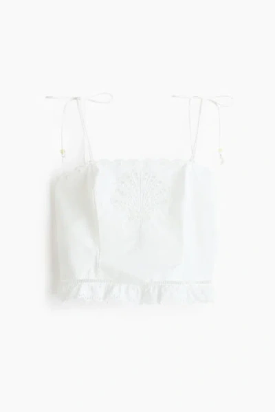 H&m Broderie Anglaise Tie-strap Top In White