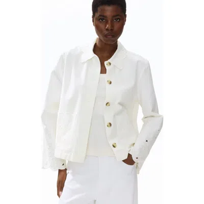 H&m Broderie Anglaise Twill Jacket In White