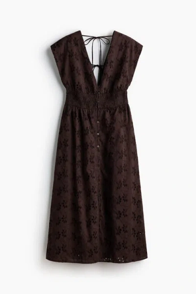 H&m Broderie-anglaise Cotton Dress In Brown